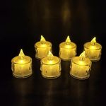 SATYAM KRAFT 6 Pcs Flameless and Smokeless Crystal Dripping Design Acrylic led Candles Tea Light for Home Decor, Gifting, Festival, Events Decoration (Yellow) (Small)