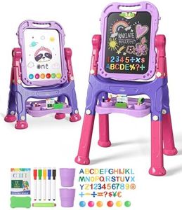 Lehoo Castle Easel for Kids, 4 in 1 Double Sided Kids Art Easel with Magnetic White Board & Chalk Board, Adjustable Standing Toddler Easel with Drawing & Writing Accessories - Gift for Boys and Girls