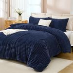 Andency Fleece King Comforter Set, 3 Pieces Navy Blue Comforter Set for King Size Bed, Soft Warm Fluffy Fuzzy Bedding Set for Winter (1 Comforter & 2 Pillowcases)