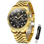 OLEVS Watch for Men Analog Quartz Stainless Steel Moon Phase Calendar Chronograph Diamond Watches Waterproof Wrist Watch Luminous Two Tone&Gold Black