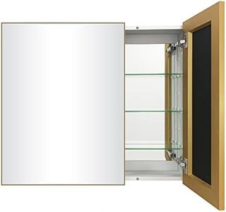 FOMAYKO Bathroom Medicine Cabinet with Farmhouse Gold Metal Framed 26(H) x30(W) Inches Double Sided Mirror Door Recess or Surface Mount Mirror Cabinet for Bathroom Toilet Kitchen