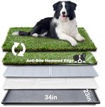 HQ4us Dog Grass Pad with Tray Large 34”×23” Dog Litter Box Toilet with 2×Artificial Grass for Dogs with Hemmed Edge, Pee Pads for Dogs, Realistic, Less Stink, Potty for Balcony