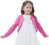 TRENDSTITCH Girls' Crochet Knitted Cardigan Sweater Bolero Shrug Kids Long Sleeve Button Closure Cropped Knitwear Cover Up, Dark Rose, 7-8 Years