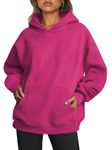 Baonmy Hoodies for Women Oversized Fleece Hooded Sweaters Long Sleeve Sweatshirt with Pocket Fall Clothes Rose Red