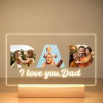 Personalized Christmas Photo Gifts for Dad from Daughter & Son, Custom DAD Picture Frame with Night Light, Custom Acrylic Plaque with Photos, Personalized Dad Birthday Gifts, Customized Gifts for Dad