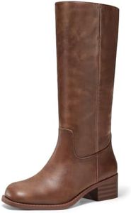 Coutgo Women's Knee High Boots Square Toe Chunky Block Heel Tall Boots Comfortable Low Heel Shoes, Dark Brown, Size 10