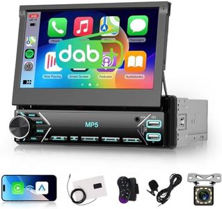 Dab Autoradio 1 Din avec Ecran Retractable de 7 Pouces, Hodozzy Écran Tactile Radio 1 Din avec sans Fil Carplay Android Auto, Bluetooth, Lien Miroir, EQ, FM, SWC, USB, Type-C + Caméra de Recul et MIC