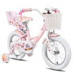 JOYSTAR Unicorn 14 Inch Kids Bike for 3 4 5 Years Girls with Doll Bike Seat Children Princess Bicycle with Training Wheels Basket Streamer Toddler Bikes Pink