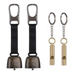 2 Pair Bear Bell and Whistle, Loud Bear Bell Emergency Whistle Bear Bells Carabiner for Hiking Camping Outdoor Fishing Climbing Mountain Bike Survival Travel