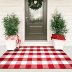 KIMODE Christmas Door Mats Outside 3'x5', Red and White Buffalo Plaid Rug, Farmhouse Christmas Front Door Mat, Washable Reversible Outdoor Christmas Decor for Front Porch Entryway Kitchen