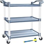 AQNIEGEP Utility Cart with Wheels, 510lbs Heavy-Duty Food Kitchen Cart & Rolling Service Cart for Restaurant Commercial Office, Lockable Wheels & Tool-Free Assembly, 3-Tier, Grey