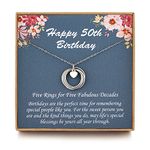 MUSIER PARIS 50th Birthday Presents for Women, Birthday Gifts for her, 50 Birthday Gifts, Sterling Silver 5 ring Birthday Necklace, Friendship Gifts Birthday Jewelry