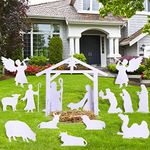 Remerry 15 Pcs 3.4 ft Outdoor Nativity Scene Large White Solid PVC Christmas Yard Nativity Sets, Angel Kings Sheep Cattle Donkey Camel Manger The Birth of Jesus Scene Decorations