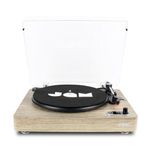 JAM Sound Stream Turntable, Portable Wireless Vinyl Record Player, Bluetooth, USB Connection, RCA Output, Aux-In, 3 Speed RPM, Dust Cover - Woodgrain