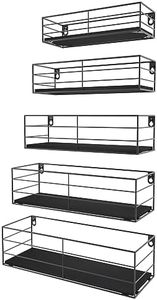 EYMPEU Black Floating Shelves for Wall Set of 5, Rustic Wall Mounted Shelves for Bathrooms, Bedrooms, Kitchen, Living Room, Office, Laundry Room