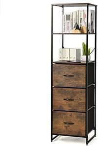 Giantex Industrial 3-Drawer Dresser, Tallboy Storage Shelf Wood Organizer, with 3 Open Shelves, Heavy-Duty Steel Frame & Anti-toppling Device, Tall Bookshelf Narrow Storage Rack for Living Room Study