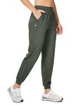 Willit Women's Athletic Joggers Pants Running Workout Quick Dry Pants Lightweight with Zipper Pockets Army Green L