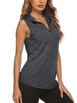 Koscacy Golf Shirts for Women,Sports Polo Athletic Zipper Tank Tops 1/4 Zip Sleeveless Tops Ladies Soft Surroundings Quick-Dry Exercise Outdoor Recreation Hiking Black Large