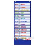 Godery Scheduling Pocket Chart, 13+1 Pocket, Daily Class Schedule Pocket Chart with 18 Dry-Eraser Cards, Ideal for Classroom Office School Home Used, Over-Door Mount (Blue)