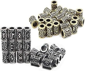 WarmShine 48 Pieces Norse Viking Rune Beads Hair Beard Pendant Antique DIY Bracelet Jewelry Pendants (Silver&Golden)