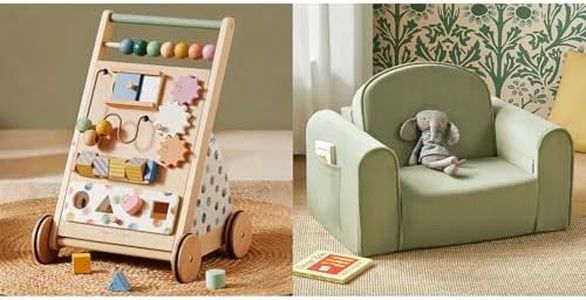 Tiny Land Wooden Baby Walker,2-in-1 Foldable Kids Couch