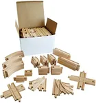 Tiny Conductors Wooden Train Set - 52-Piece Train Track Collection Compatible w/ Thomas The Train & Other Major Railroad Toy Brands, Wooden Toys for Girls & Boys