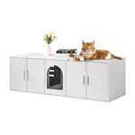 VEVOR Cat Litter Box Enclosure for 2 Cats, Litter Box Furniture Hidden with Double Rooms, Wooden Cat Box Cabinet Fit Most of Litter Box, 57.9" L x 18.3" W x 17.9" H, White