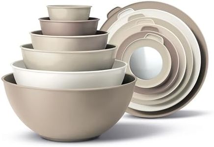 COOK WITH COLOR Mixing Bowls with TPR Lids - 12 Piece Plastic Nesting Bowls Set includes 6 Prep Bowls and 6 Lids, Microwave Safe (Brown)