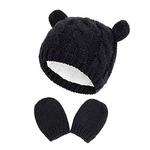 RAOEXI Baby Toddler Hat and Mitten Set Winter Knitted Thick Warm Beanie Cap Gloves for Infant Boys Girls (6-18 Months, Black)