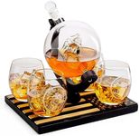 U.S. Marine Globe Whiskey Decanter Set with 4 Liquor Glasses - Wood Flag Base Marine Veteran Gift Set - Navy Gifts Men, Dad, U.S.A Flag - Bourbon & Scotch Military Gift for Father