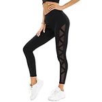 Dmwhsy High Waisted Yoga Leggings for Women Tummy Control Workout Running Leggings Women's Mesh Yoga Pants with Waist Zipper Pocket Black