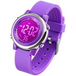 boys and Girls Digital Watch - Kids Sports Waterproof Electrical Outdoor Stopwatch Alarm 7 Color LED Luminescent Watches for Youth Girl - Purple