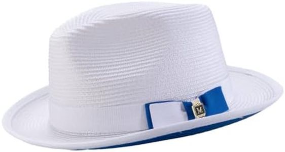 MONTIQUE White with Cobalt Bottom Braided Stingy Brim Pinch Fedora Hat H85 Cobalt S
