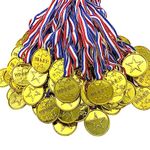 Oisinlas Gold Winner Award Medals for Kids, 100 Pcs Plastic Award Medals for School Sports, Soccer Competitions,Games, Gymnastic, Party Favors, Dress Up or Celebration Souvenir
