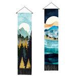 AWAYTR Long Mountain Tapestry Wall Hanging - 2PCS Forest Tree Sunset Starry Night Sky Nature Landscape Tapestries for Bedroom (Forest)