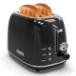 Toaster 2 slice, KitchMix Retro Stainless Steel Toaster with 6 Settings, 1.5 In Extra Wide Slots, Bagel/Defrost/Cancel Function, Removable Crumb Tray (Black)