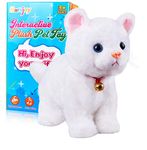 White Plush Animal Cat Stuffed Interactive Cat Robot Toy, Barking Meow Kitten Touch Control, Electronic Pet, Cat Kitty Toy, Animated Toy Cat for Girl Kids L:12" * H:8" * W:5"