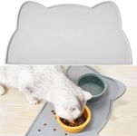 Silicone Waterproof Pet Feeding Mats, Food Mats, Pet Placemat for Dog and Cat, Mat for Prevent Food and Water Overflow, Non Slip, Washable, Easy Clean, Cat Pattern(Grey)