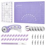 Headley Tools Rotary Cutter Set - 45mm Fabric Cutter, 5 Extra Rotary Blades, A3 Cutting Mat, Quilting Ruler and Sewing Clips, Craft Knife Set, Ideal for Crafting, Sewing, Patchworking, Purple