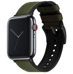 BARTON WATCH BANDS - Army Green (Black Buckle) Cordura Fabric & Silicone Hybrid Watch Bands Compatible with Apple Watch Models - 1, 2, 3, 4, 5, 6, 7, 8, 9, 10, SE, Ultra & Ultra 2 - (38mm/40mm/41mm)