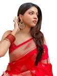 C J Enterprise Women's Banarasi Pure Kanjivaram Silk Saree Soft Design Wear Pattu Sarees Latest Cotton Sari collections With Blouse Piece for Wedding sadi new ladies 2023 Party fancy (Pari12 Red)