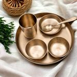 Veda Essentials. 6-Piece Kansa Solid Dinner Set|Matte Finish|1 Plate (10.5" Thali),2 Bowls,1 Glass,1 Sweet Dish Plate,1 Spoon|Authentic Indian Dining Collection - Bronze Dinner Set