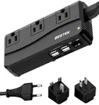 BESTEK Universal Travel Adapter 220V to 110V Voltage Converter with 6A 4-Port USB Charging and UK/AU/US/EU Worldwide Plug Adapter (Black)