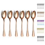 Rose Gold Dinner Spoons, Kyraton 6 Pieces 19 cm Stainless Steel Table Spoon with Titanium Copper Plating, Rose Gold Soup Spoons, Dessert Spoons Sliverware Dishwasher Safe Set of 6