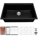 Davivy 30 Inch Black Granite Kitchen Sink Workstation,30 X 19 Granite Composite Sink Dual Mount Kitchen Sink,Matte Black Kitchen Sink Quartz Single Bowl Kitchen Sink with Accessories