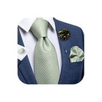 DiBanGu Men's Ties Set Silk Solid Sage Green Necktie and Pocket Square Cufflinks Lapel Pin Set with Gift Box