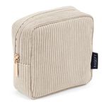 MAGEFY Small Makeup Bag for Handbag Mini Cosmetics Bag Corduroy Makeup Pouch for Women with Compartments (Beige)