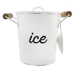 AuldHome Rustic Enamelware Ice Bucket; White Farmhouse Style Insulated Ice Server