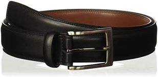 Perry Ellis Timothy Leather Men's Belt, 1.5" Width, Stitched Edges, Silver Prong Buckle, Smooth, Durable, Versatile & Elegant, Black