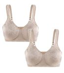 wirarpa Women's Wirefree Bra Non Padded Full Coverage Support Minimizer Plus Size Bralette Beige 42B 2 Pack